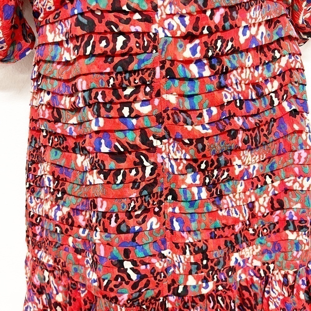 Tanya Taylor Womens Red Leopard Floral Print Pansy Silk Mini Ruffle Dress Sz 2 - Picture 5 of 10